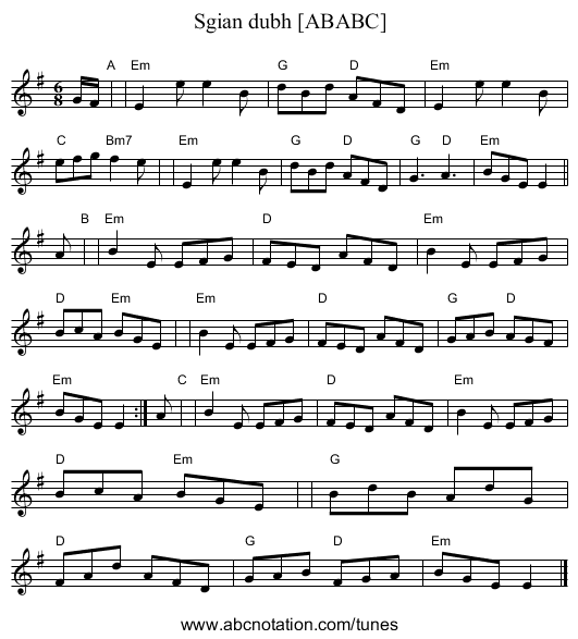 Sgian dubh [ABABC] - staff notation