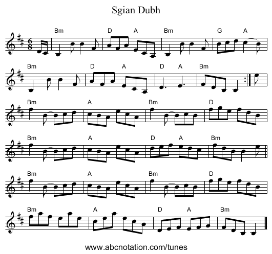 Sgian Dubh - staff notation