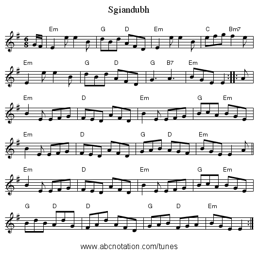 Sgiandubh - staff notation