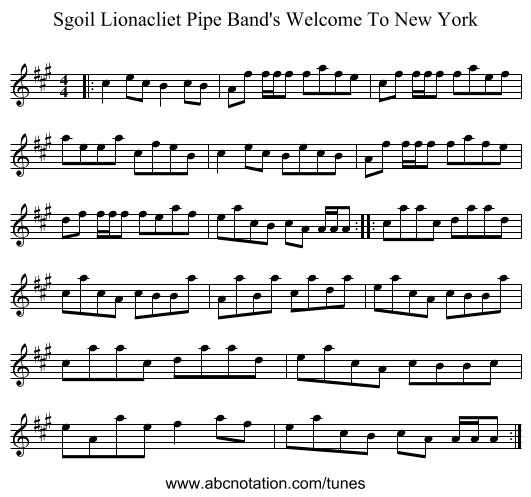 Sgoil Lionacliet Pipe Band's Welcome To New York - staff notation