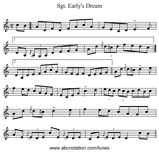 Sgt. Early's Dream - staff notation