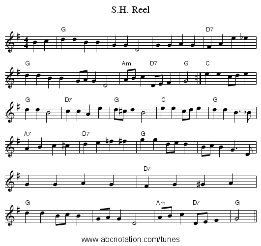 S.H. Reel - staff notation