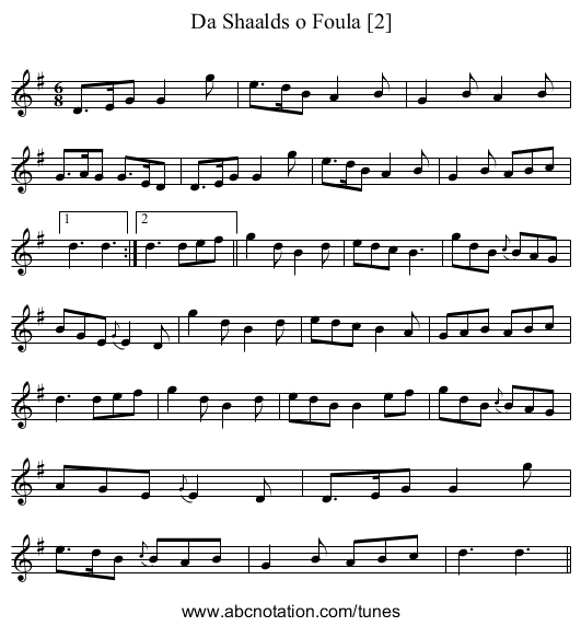 Shaalds o Foula [2], Da - staff notation