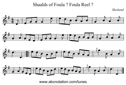 Shaalds of Foula ? Foula Reel ? - staff notation