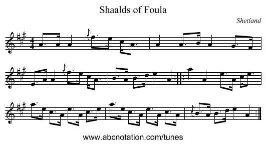 Shaalds of Foula - staff notation