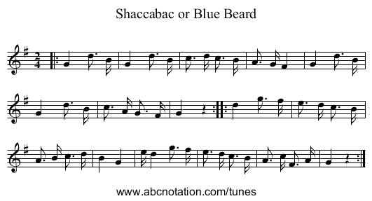 Shaccabac or Blue Beard - staff notation