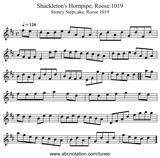 Shackleton's Hornpipe. Roose.1019 - staff notation