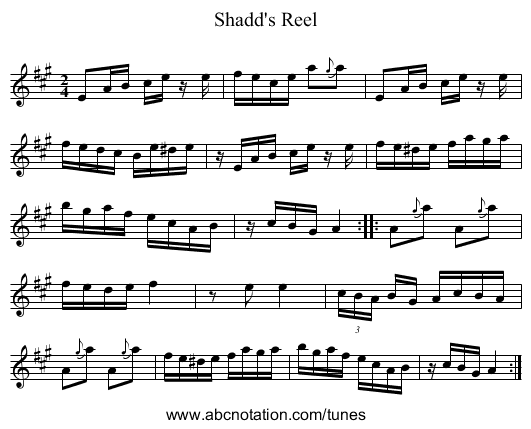 Shadd's Reel - staff notation