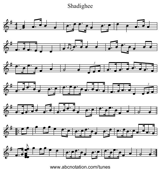 Shadighee - staff notation