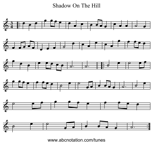 Shadow On The Hill - staff notation