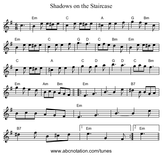 Shadows on the Staircase - staff notation