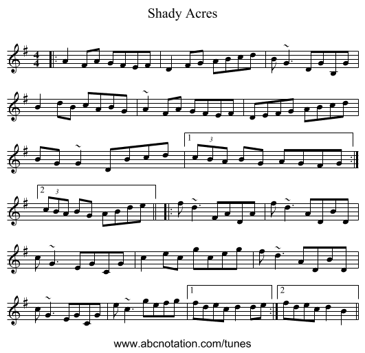 Shady Acres - staff notation