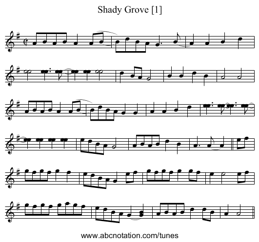 Shady Grove [1] - staff notation