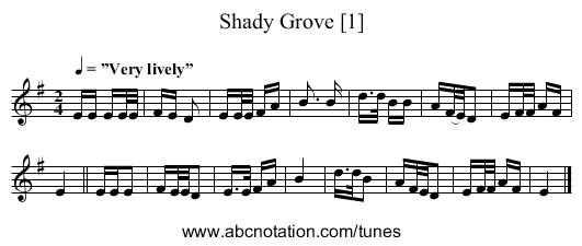 Shady Grove [1] - staff notation