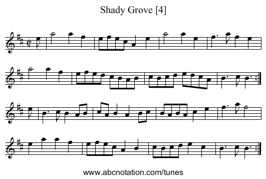 Shady Grove [4] - staff notation