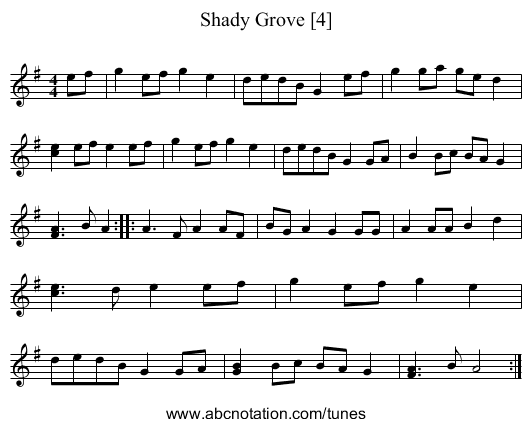Shady Grove [4] - staff notation