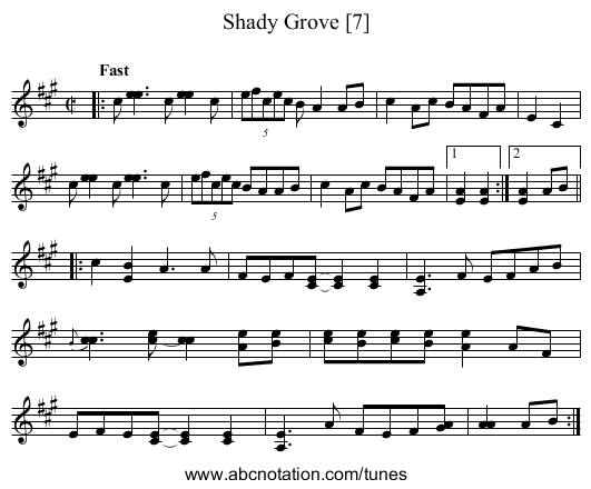 Shady Grove [7] - staff notation