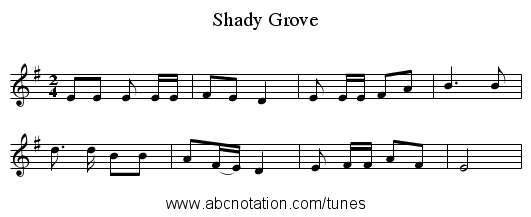Shady Grove - staff notation