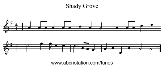 Shady Grove - staff notation