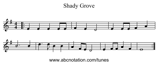 Shady Grove - staff notation