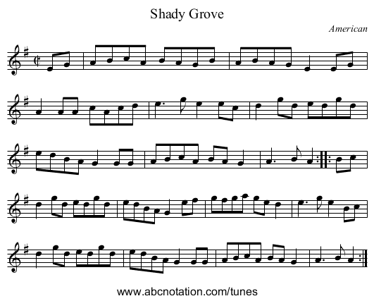 Shady Grove - staff notation