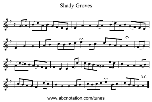 Shady Groves - staff notation