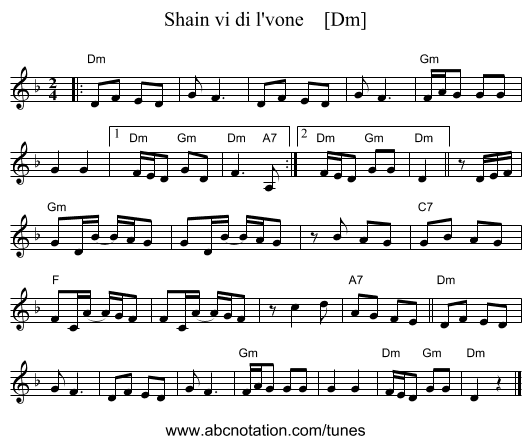 Shain vi di l'vone    [Dm] - staff notation