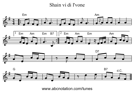 Shain vi di l'vone - staff notation