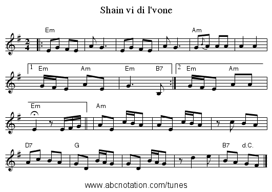 Shain vi di l'vone - staff notation