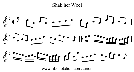 Shak her Weel - staff notation