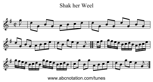 Shak her Weel - staff notation