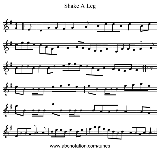 Shake A Leg - staff notation
