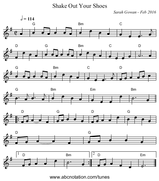 Shake Out Your Shoes - staff notation
