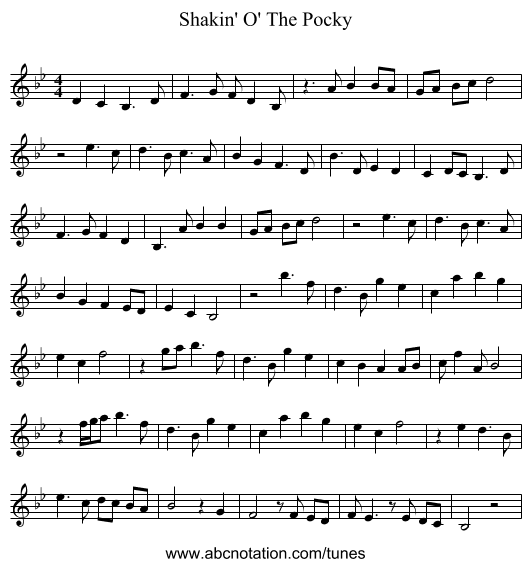Shakin' O' The Pocky - staff notation