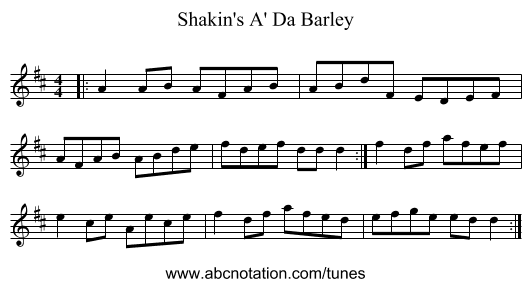 Shakin's A' Da Barley - staff notation