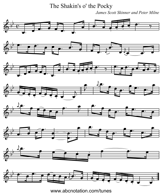 Shakin's o' the Pocky, The - staff notation