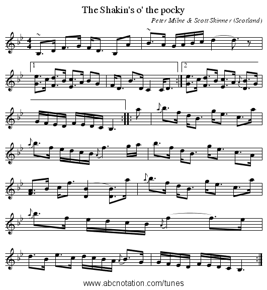 Shakin's o' the pocky, The - staff notation