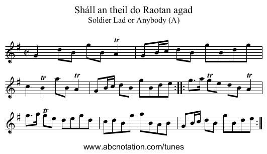 Sháll an theil do Raotan agad - staff notation