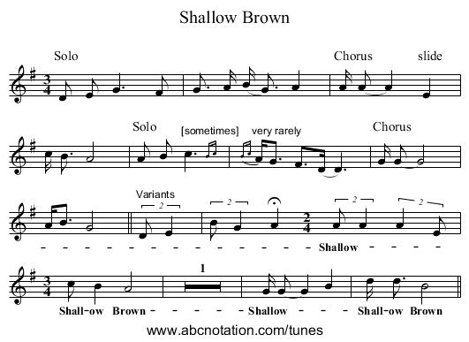 Shallow Brown - staff notation