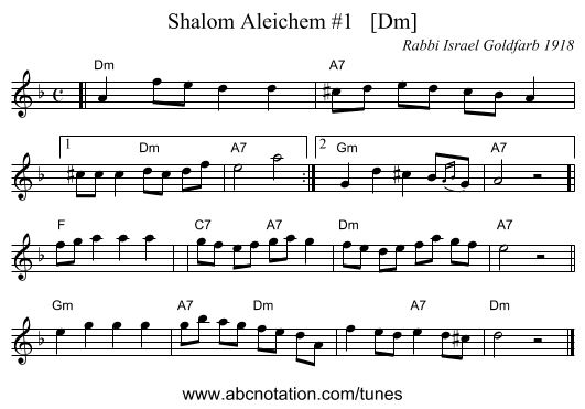 Shalom Aleichem #1   [Dm] - staff notation