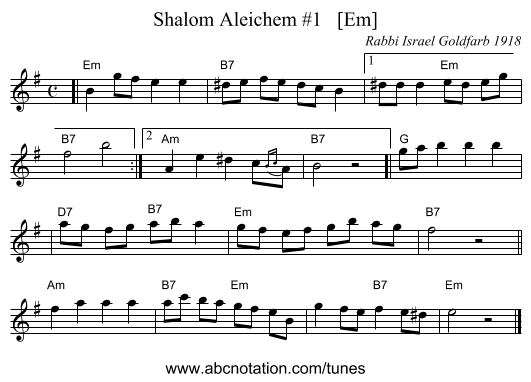 Shalom Aleichem #1   [Em] - staff notation