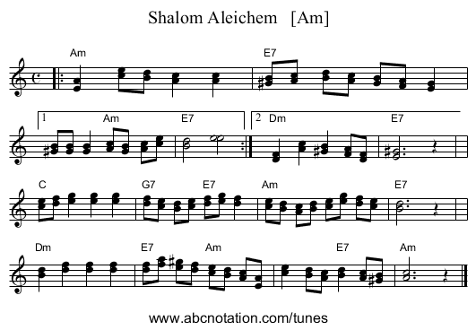 Shalom Aleichem   [Am] - staff notation