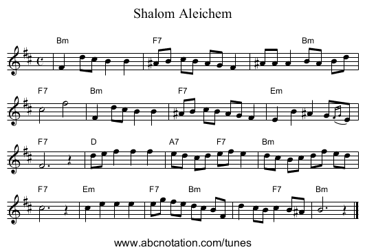 Shalom Aleichem - staff notation