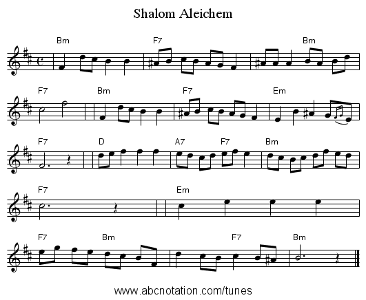 Shalom Aleichem - staff notation