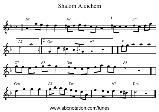 Shalom Aleichem - staff notation