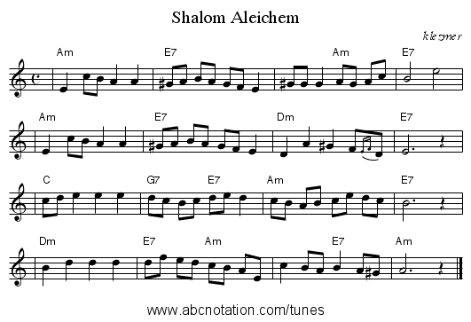 Shalom Aleichem - staff notation