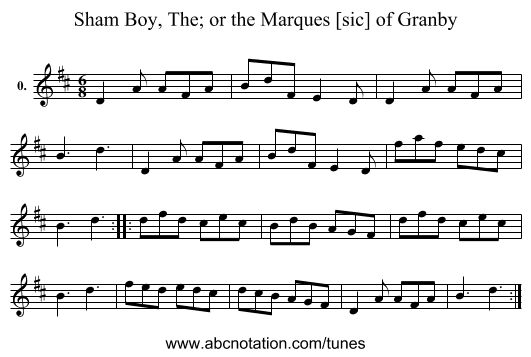 Sham Boy, The; or the Marques [sic] of Granby - staff notation