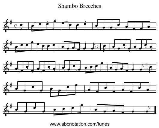 Shambo Breeches - staff notation