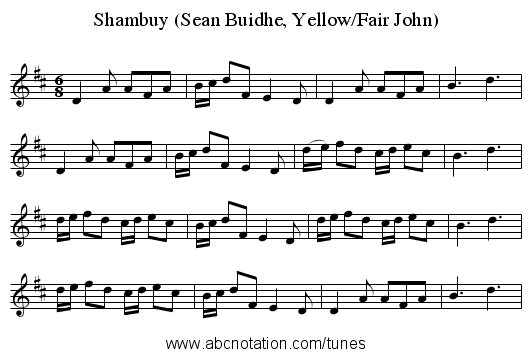 Shambuy (Sean Buidhe, Yellow/Fair John) - staff notation