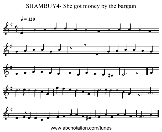 SHAMBUY4- She got money by the bargain - staff notation